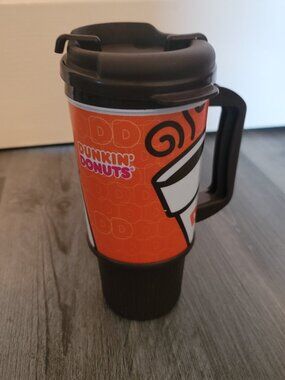Large plastic brown and orange Dunkin Donuts mug/tumbler